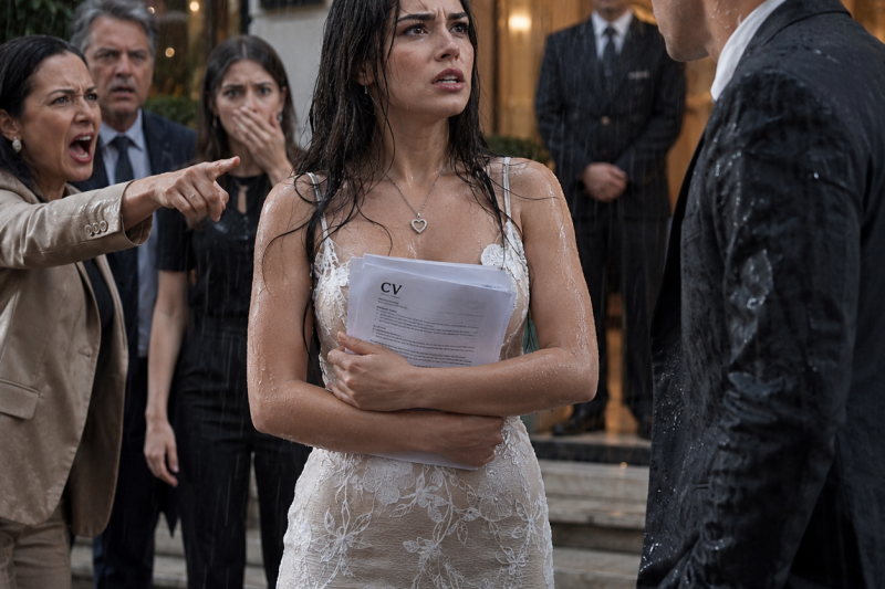 Me echaron bajo la lluvia con mi currículum en brazos, y cuando el CEO joven miró mi collar casi le doy una cachetada… hasta que preguntó por mi mamá