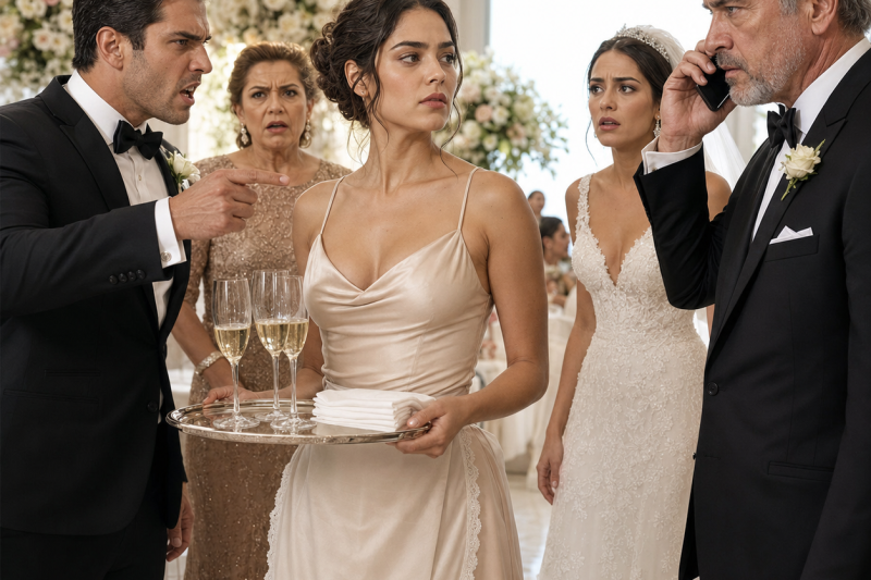 Mi familia me obligó a servir como criada en la boda de mi hermano, hasta que el padre de la novia miró mis ojos y llamó a alguien que enterró su imperio…