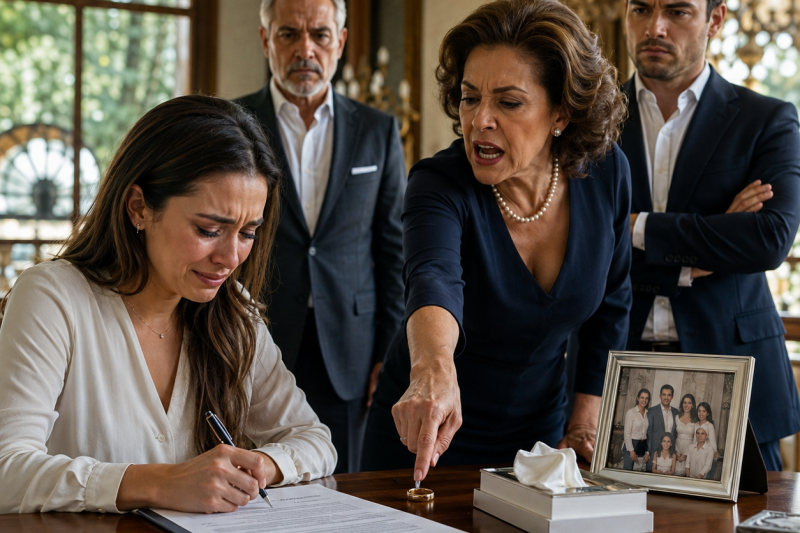 Firmé el divorcio mientras mi suegra empujaba mi anillo hacia el centro de la mesa y decía que una mujer que no pudo dar hijos no debía seguir usando símbolos de esposa.
