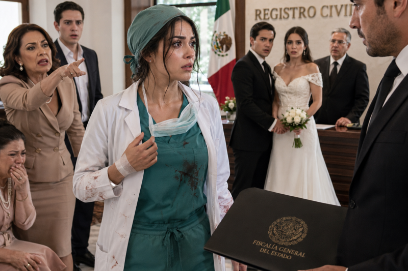 Llegué al Registro Civil en bata de quirófano y encontré a mi prometido casándose con mi mejor amiga, pero una carpeta de la Fiscalía en la puerta cambió todo