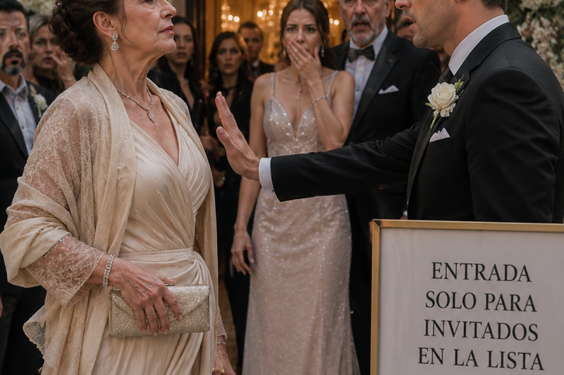 Mi hijo me frenó en la entrada de la boda de mi nieta diciendo que yo no estaba en la lista, sin saber que yo pagué la fiesta y también toda su vida cómoda