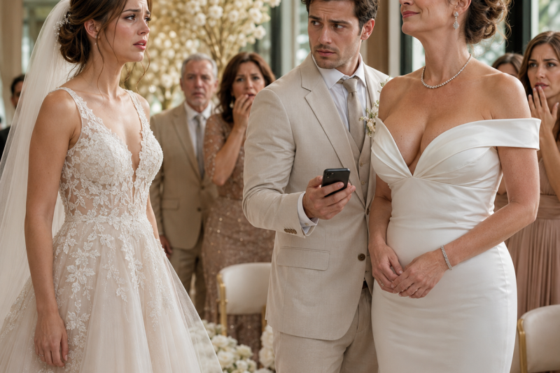 Mi suegra llegó a mi boda vestida de novia, pero lo que más me destruyó no fue verla de blanco frente a toda mi familia, sino descubrir que mi esposo había leído el mensaje donde ella le avisaba exactamente lo que pensaba hacer.