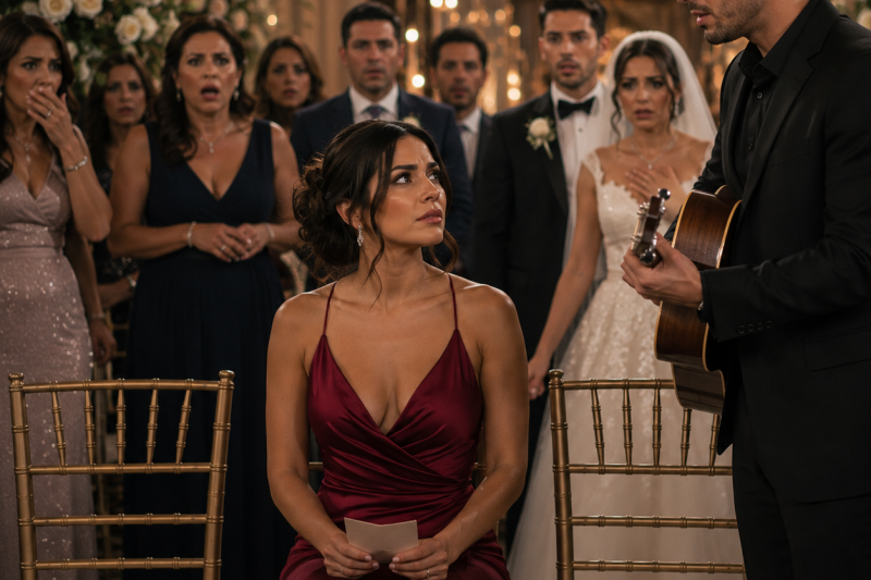 En la boda de su hermana, ella se sentó entre dos sillas vacías… hasta que un desconocido apareció con la canción de su padre y un secreto imposible de ignorar