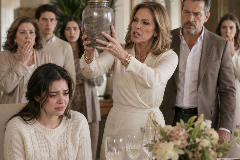 Mi madrastra levantó la urna de mi papá frente a toda la familia, en plena comida de domingo, y dijo que si yo no entregaba hasta el último peso de mi sueldo, sus cenizas terminarían esa misma tarde en el basurero de la vecindad.