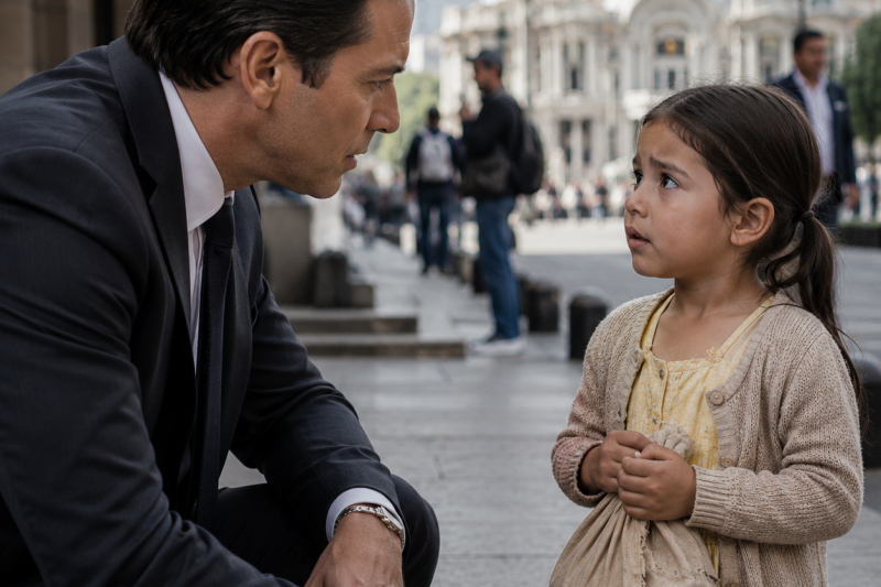 Un empresario encontró a una niña sola afuera de Bellas Artes, le compró pan dulce sin saber que su madre era la mujer que abandonó cuando eligió el dinero…