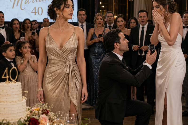 Soplé 40 velas y mi esposo se arrodilló ante su amante en mi fiesta; no sabía que yo ya había cambiado el anillo por algo que lo hundiría frente a todos…