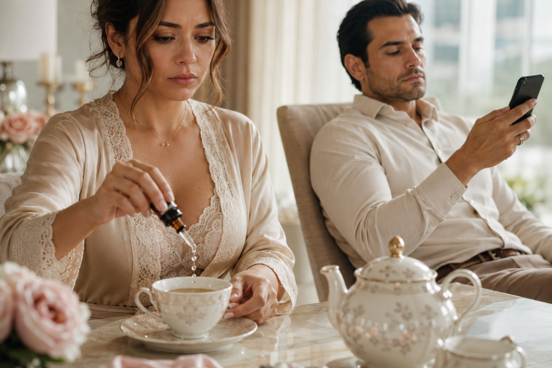 Le puse unas gotas al té de mi esposo la noche en que entendí que 3 años de matrimonio no habían bastado para que me mirara como mujer.