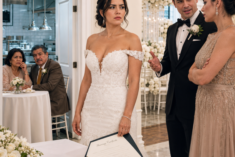 En mi boda descubrí que la familia de mi esposo mandó a mis padres a la mesa junto a la cocina; cuando lo escuché decir que “ahí encajaban mejor”, decidí no firmar el acta
