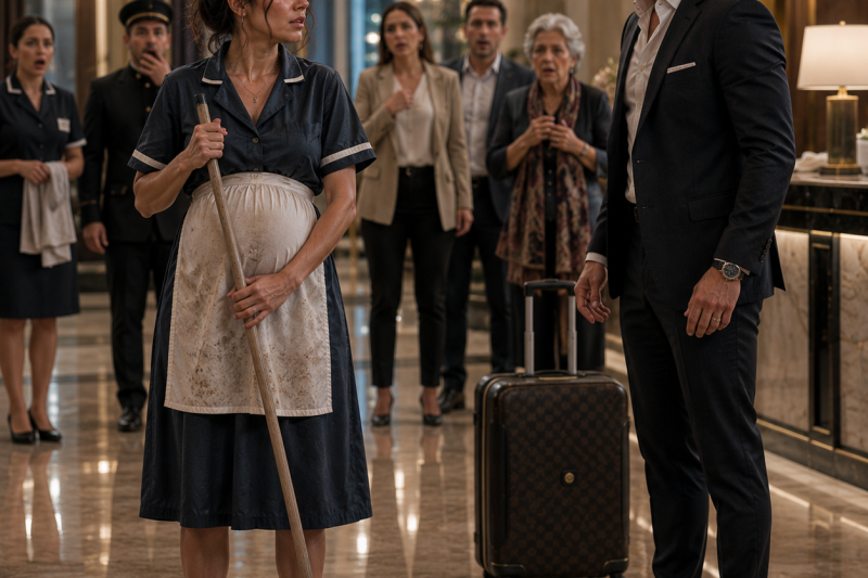 Mi esposo millonario me encontró embarazada de 9 meses limpiando un hotel; miró mis zapatos gastados y entendió que yo no había huido, me habían expulsado de su casa