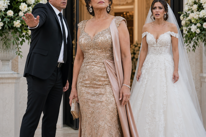 Mi hijo me frenó en la entrada de la boda de mi nieta diciendo que no estaba en la lista; olvidó que yo pagué cada flor, cada plato y cada puerta