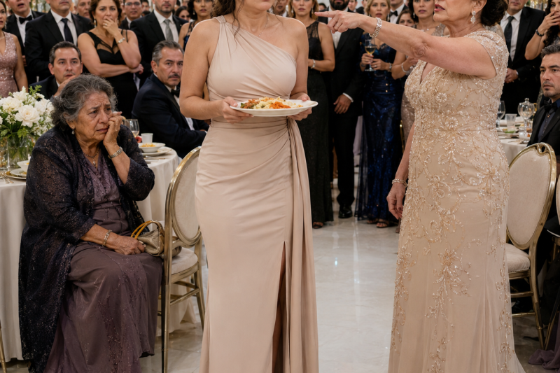 La noche en que me acusaron de ladrona frente a 300 invitados, yo solo llevaba 1 plato de comida para que mi mamá no se durmiera con el estómago vacío.