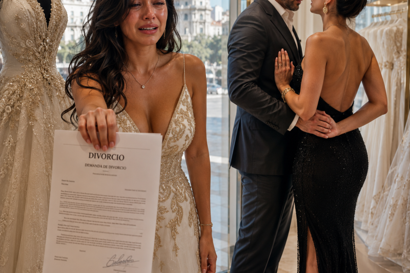 Mi esposo me pidió el divorcio frente al vestido de novia más caro que yo había cosido, y lo peor no fue la firma que me exigió, sino la mano de mi mejor amiga escondida debajo de su saco.