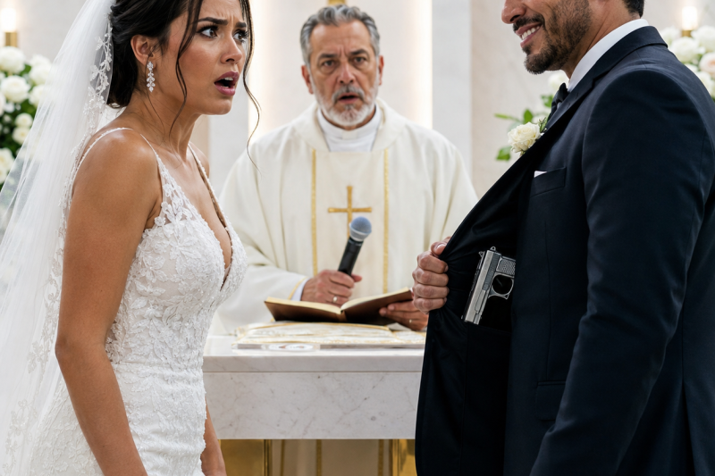 Mi prometido me sonrió frente al altar, pero la pistola que escondía bajo el saco brilló justo cuando el padre preguntó si yo aceptaba.
