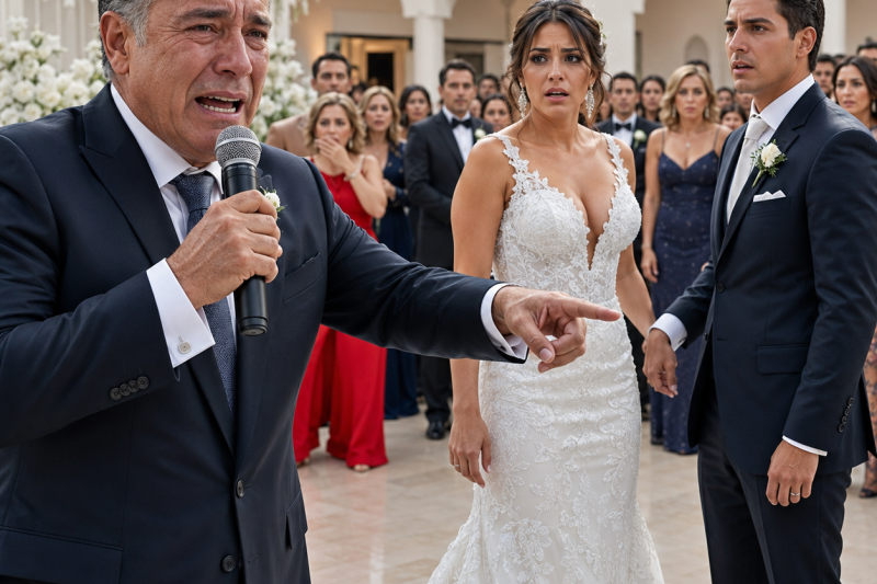 Mi papá tomó el micrófono en plena boda, miró a Diego con lágrimas en los ojos y dijo delante de 180 invitados que la mujer vestida de blanco no era su hija, sino la mentira más cara que había criado.