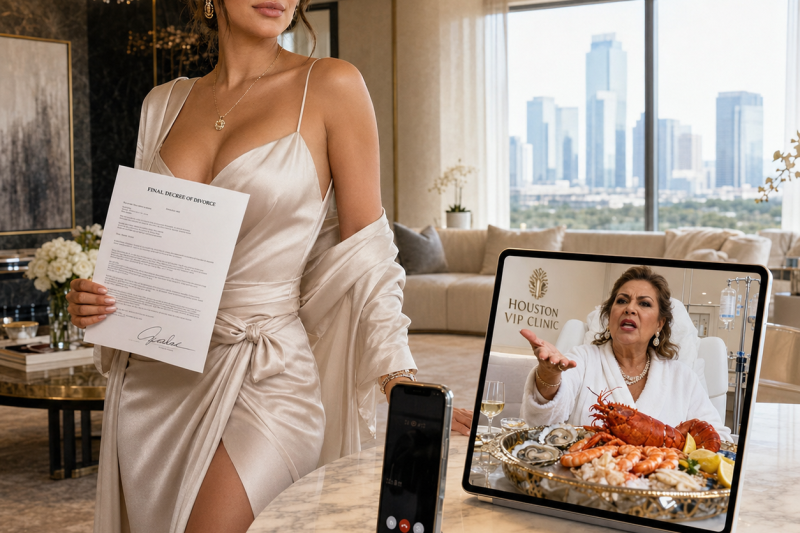 Mi exsuegra me llamó desde una clínica VIP en Houston exigiendo mi tarjeta platino para pagar su mariscada; miré mi divorcio firmado y le respondí: “Perdón, ¿quién es usted?”