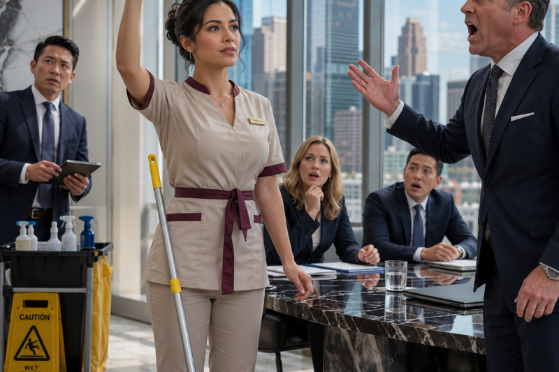Era la mujer que limpiaba baños en una torre de Houston, hasta que el CEO gritó que nadie hablaba mandarín y yo levanté la mano con el trapeador