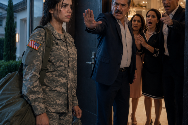 Mi papá me cerró la puerta mientras yo seguía en uniforme militar; no sabía que mi esposo había usado mi servicio para robarme $80,000